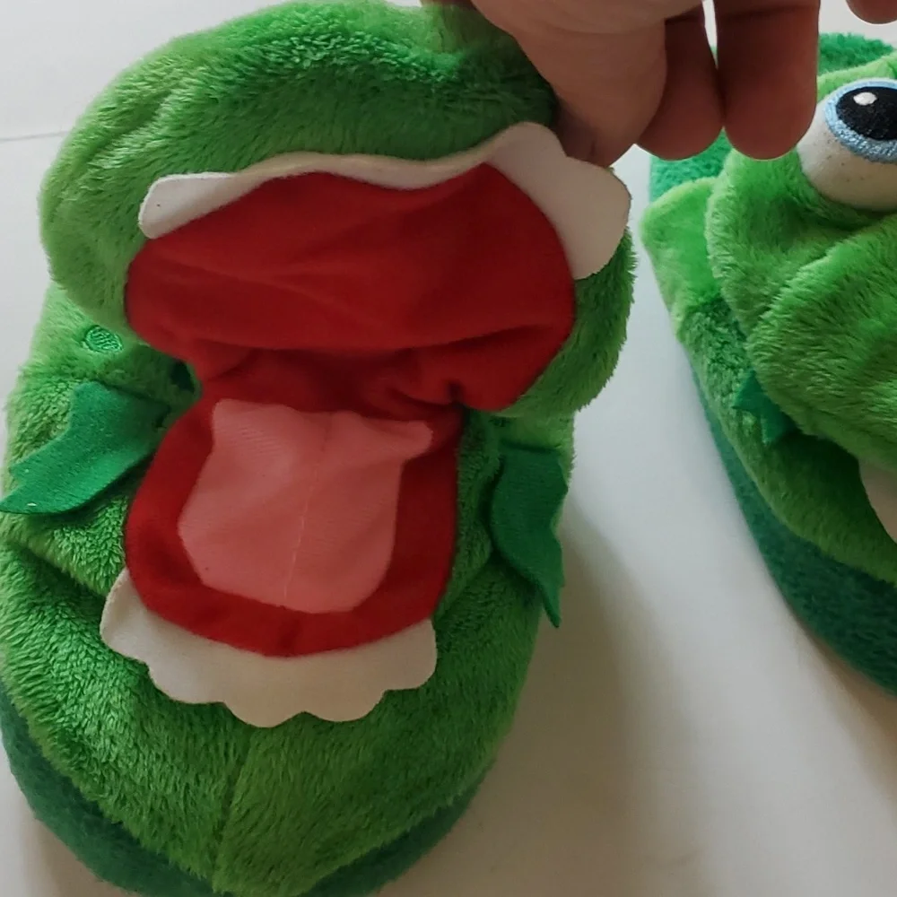 Kids green dragon slip on slippers